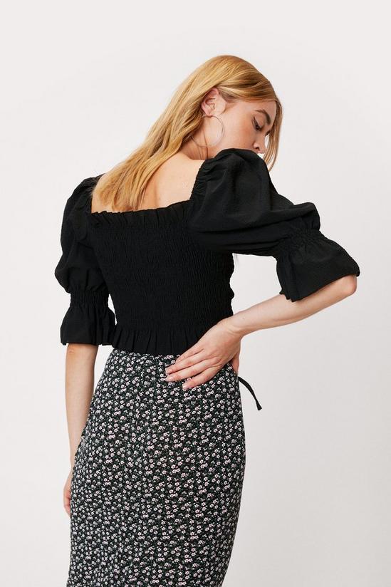 NastyGal Check Textured Ruched Puff Sleeve Crop Blouse 4
