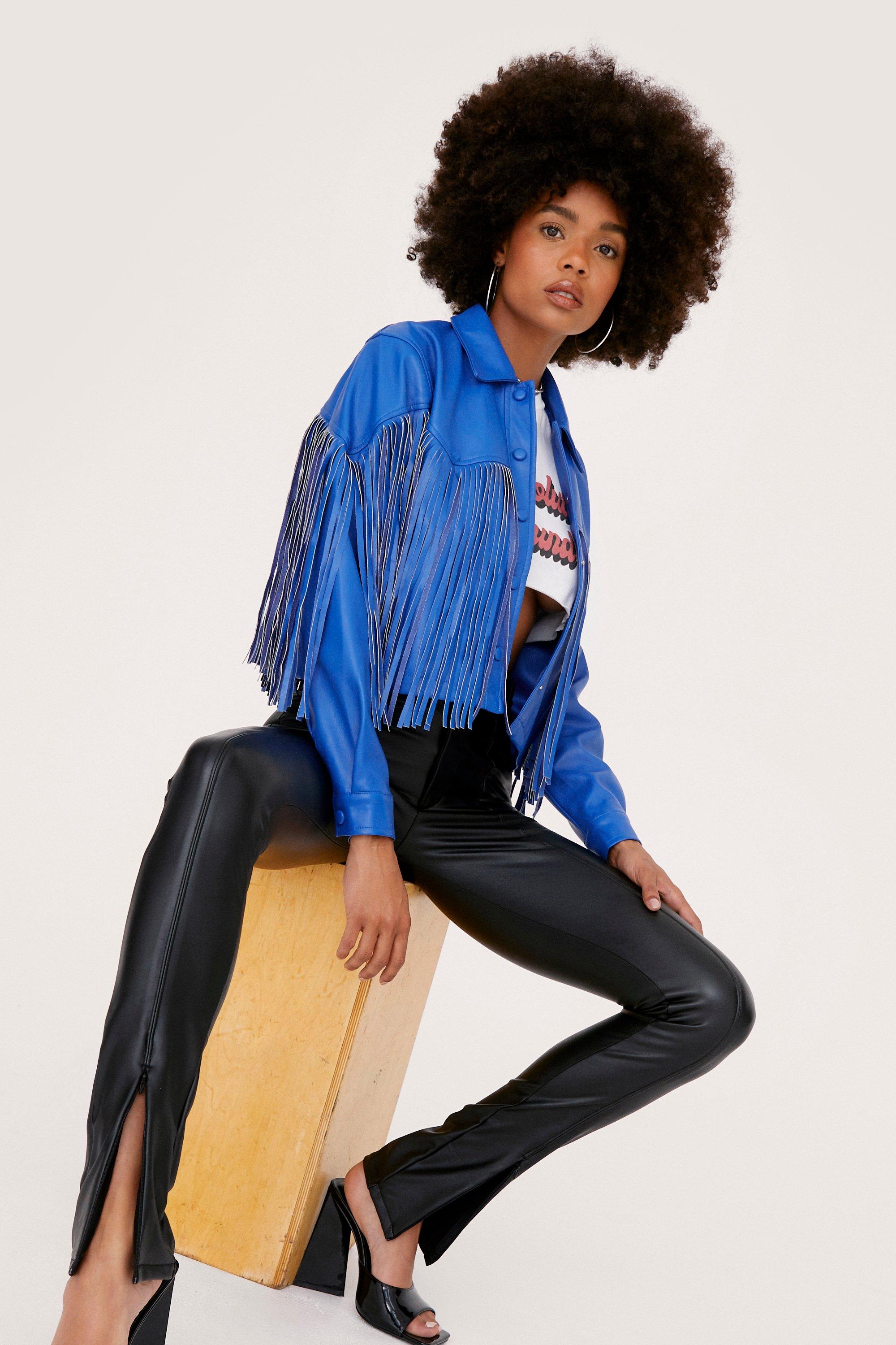 Women s Fringe Faux Leather Western Jacket Boohoo UK