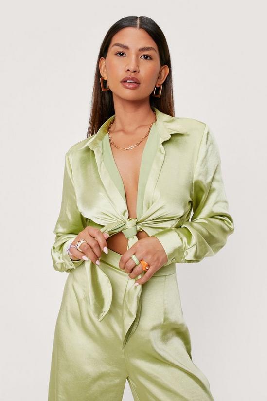 NastyGal Satin Tie Front Cropped Blouse 1