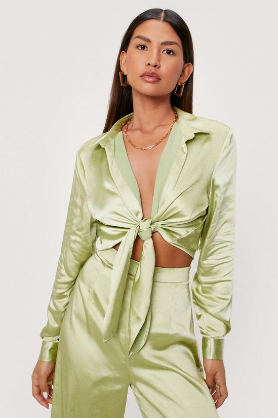 NastyGal Satin Tie Front Cropped Blouse 3