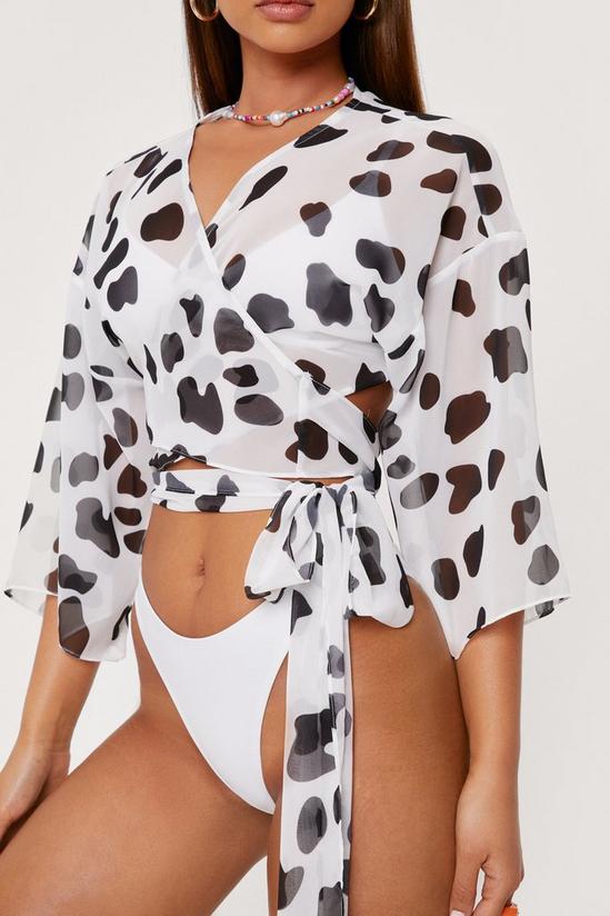 NastyGal Cow Print Chiffon Tie Cover Up Shirt 2