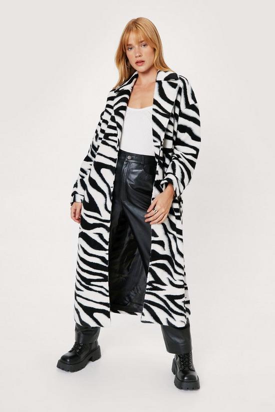 NastyGal Petite Zebra Print Maxi Belted Coat 1