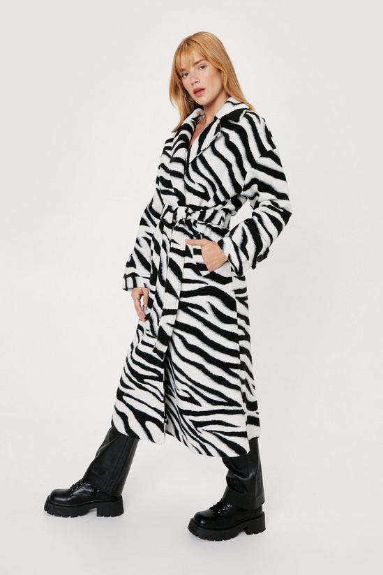 NastyGal Petite Zebra Print Maxi Belted Coat 3