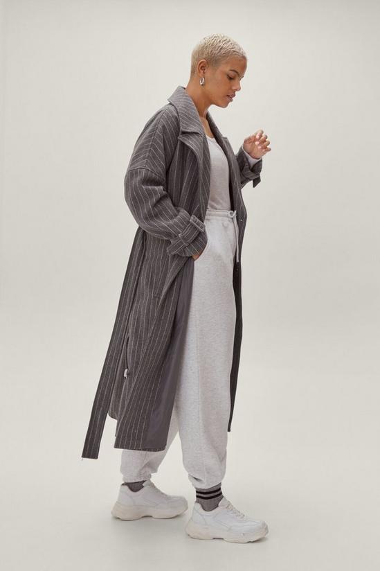NastyGal Plus Size Pinstripe Belted Wool Look Coat 2