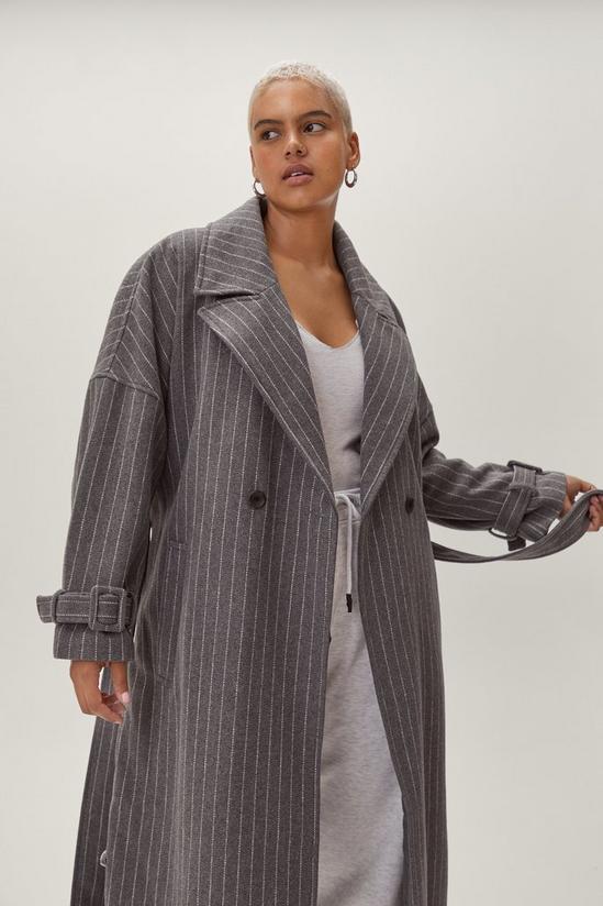 NastyGal Plus Size Pinstripe Belted Wool Look Coat 3