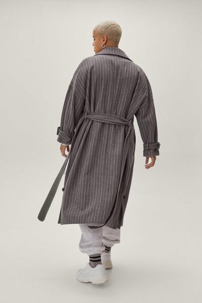 NastyGal grey Plus Size Pinstripe Belted Wool Look Coat