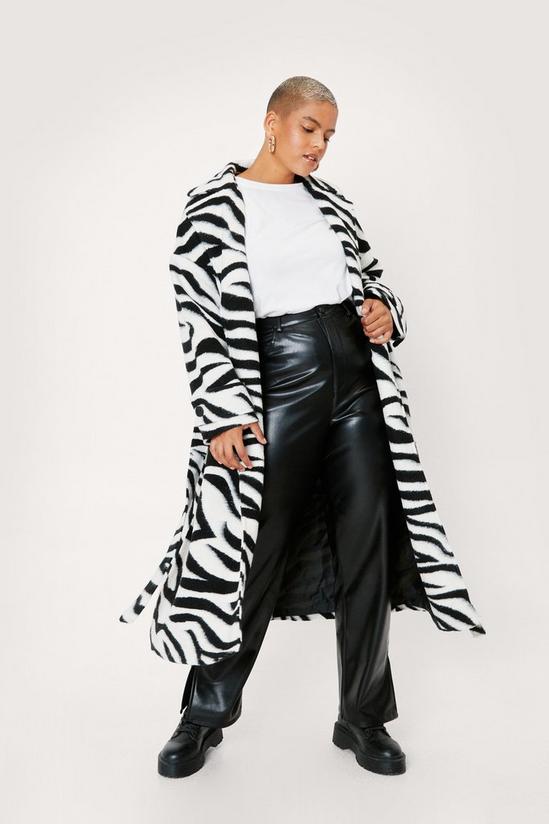 NastyGal Plus Size Zebra Print Belted Midi Coat 1