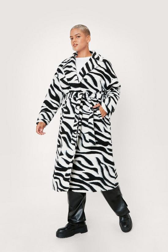 NastyGal Plus Size Zebra Print Belted Midi Coat 2