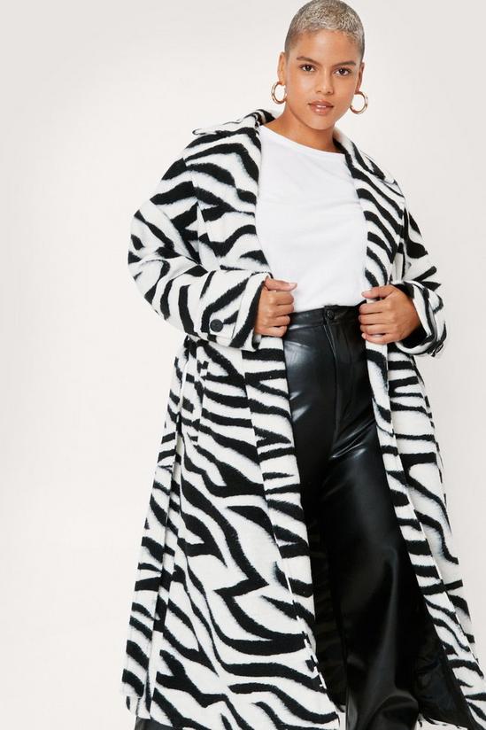 NastyGal Plus Size Zebra Print Belted Midi Coat 3