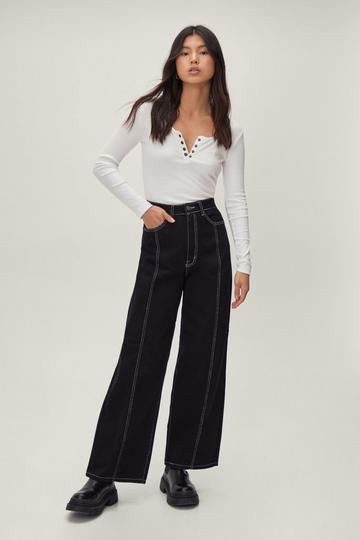 Denim Stitch Front Wide Leg Jeans black