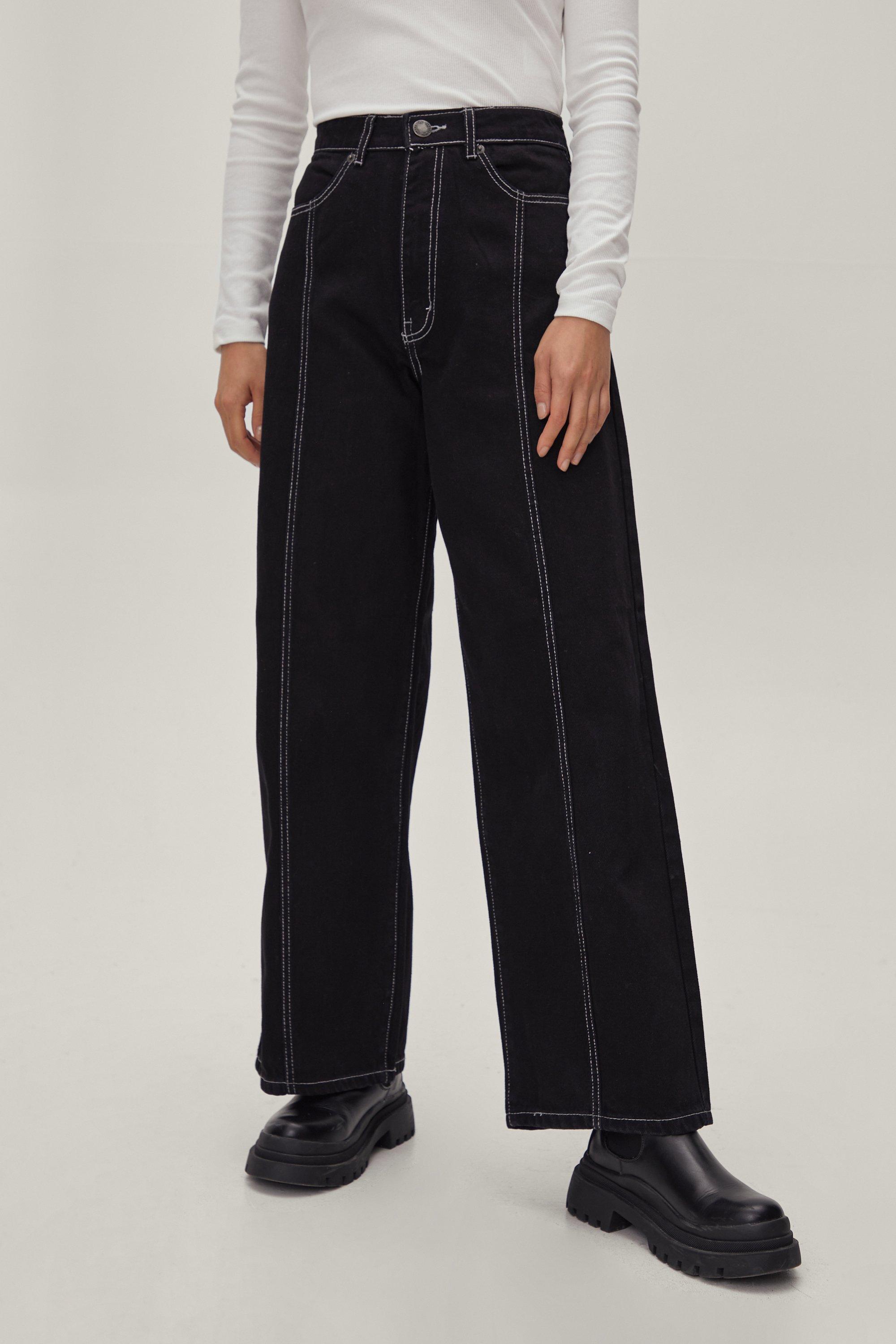 Buy IS.U Black Womens Wide Leg Black Denim Jeans With Contrast Stitch