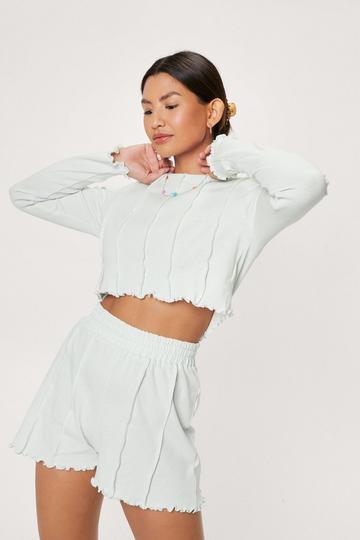 Ruffle Seam Detail Pajama Top and Shorts Set sage