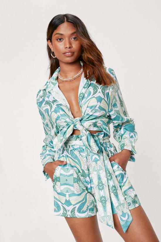 NastyGal Abstract Print Cropped Tie Front Shirt 1
