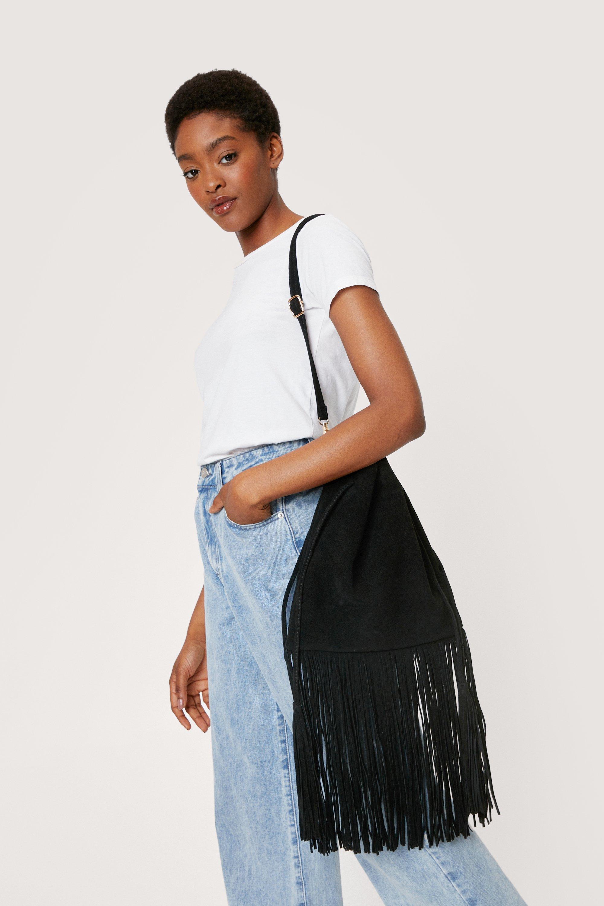 Boohoo Suedette Fringed Cross Body Bag