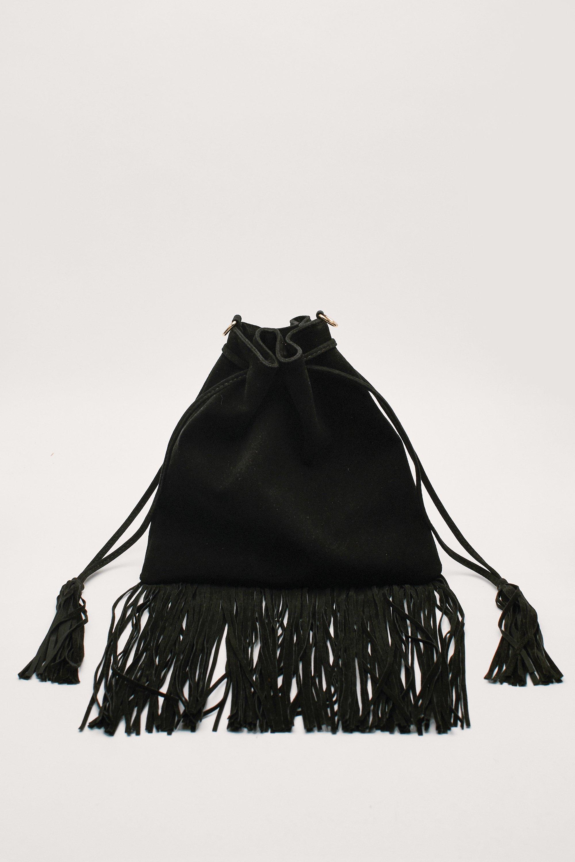 Urbancode suede fringe crossbody bag in black