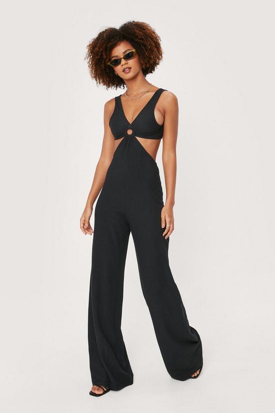 NastyGal Ribbed O Ring Cut Out Wide Leg Jumpsuit 1