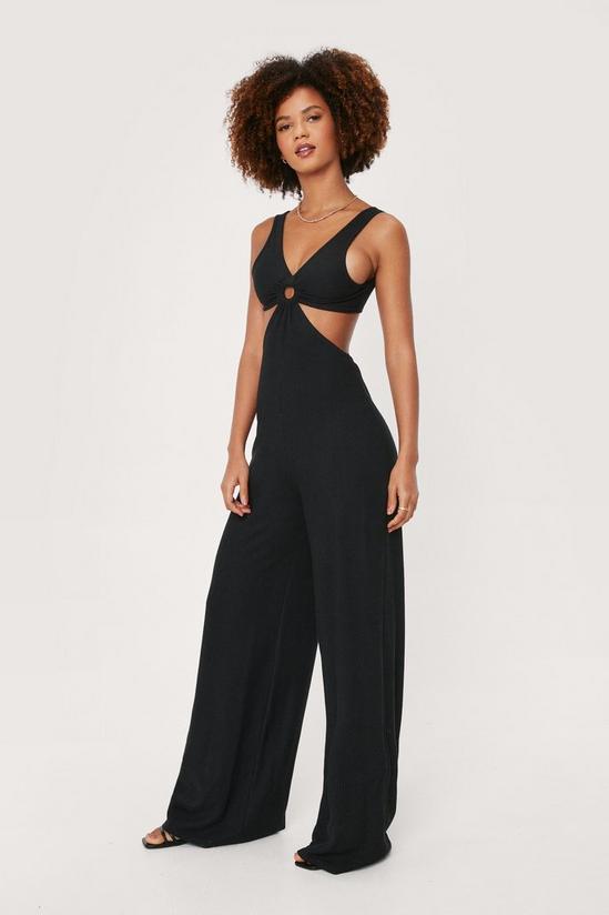 NastyGal Ribbed O Ring Cut Out Wide Leg Jumpsuit 2