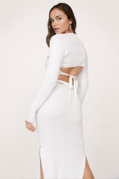 NastyGal ivory Knitted Tie Back Crop Top and Midi Skirt Set