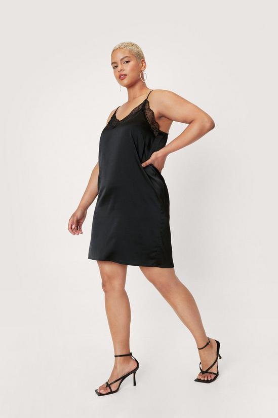NastyGal Plus Size Satin Lace Trim Slip Mini Dress 3