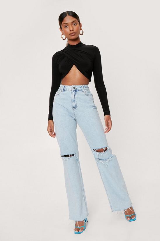 NastyGal Wrap Design Slinky Long Sleeve Crop Top 3