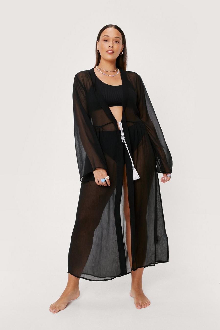 Black Plus Size Sheer Maxi Beach Kimono