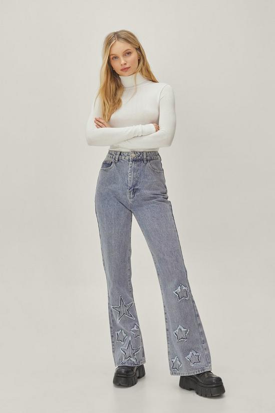 NastyGal Star Applique High Waisted Flared Jeans 2