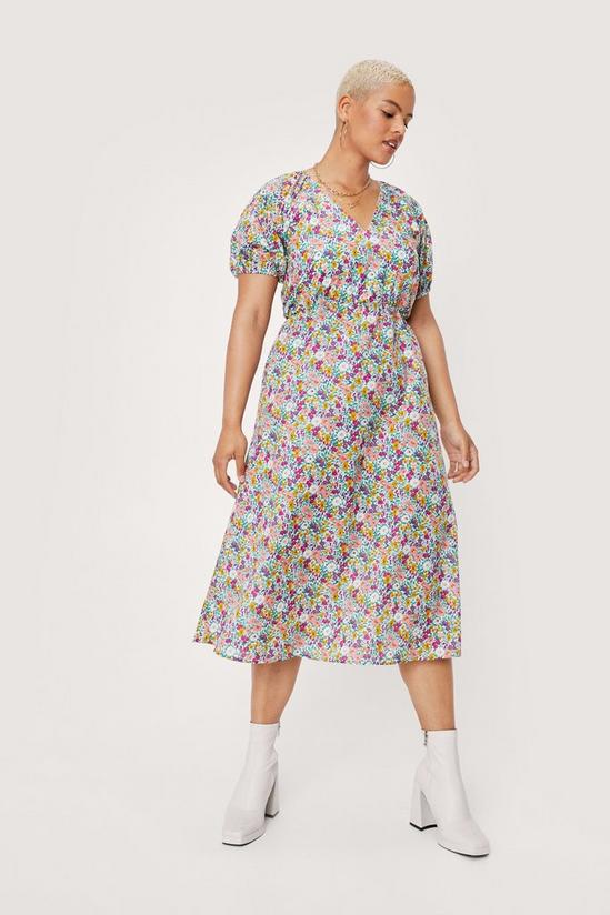 NastyGal Plus Size Floral Wrap Puff Sleeve Midi Dress 3