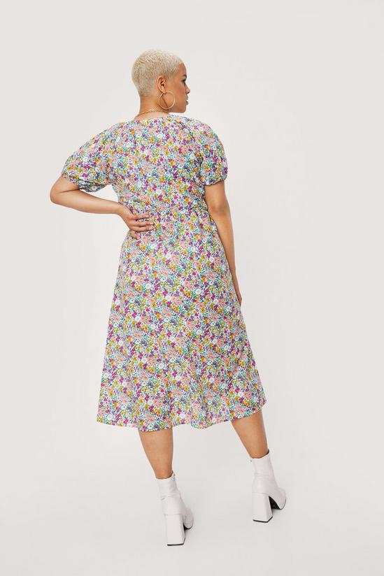 NastyGal Plus Size Floral Wrap Puff Sleeve Midi Dress 4