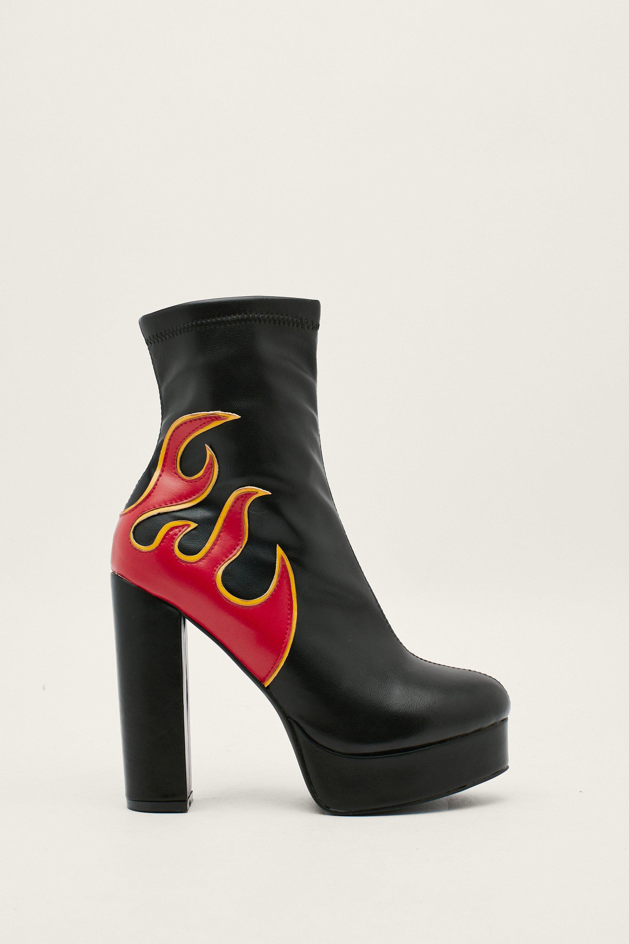 Faux Leather Flame Platform Ankle Boots Boohoo UK