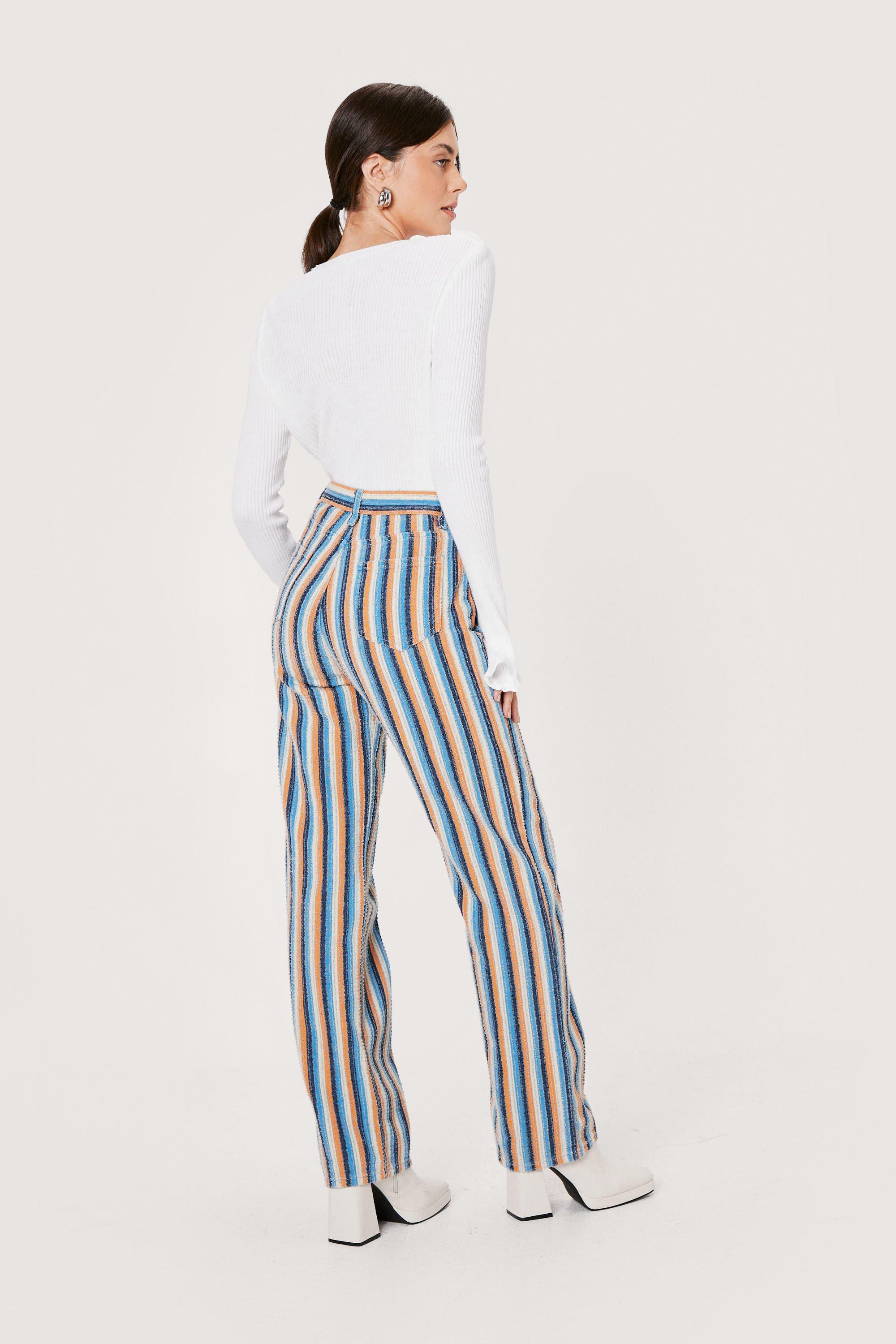 Striped High Waisted Straight Leg Jeans boohoo UK