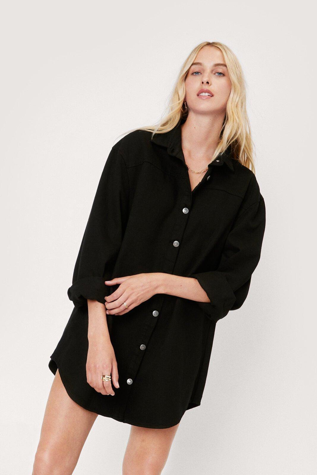 Women s Oversized Button Down Denim Shirt Dress Boohoo UK