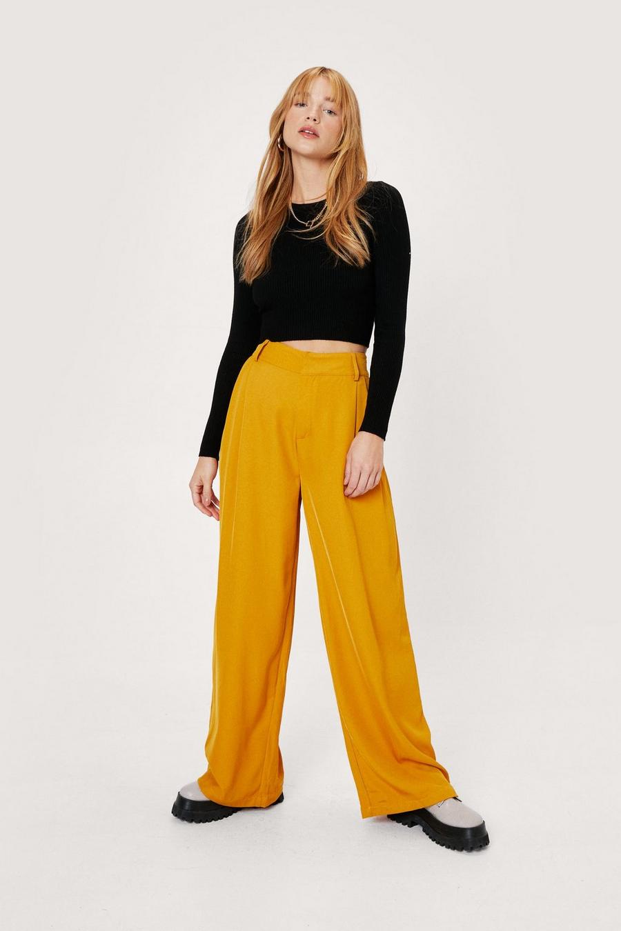 Mustard yellow Petite Tailored High Waisted Wide Leg Trousers image number 1