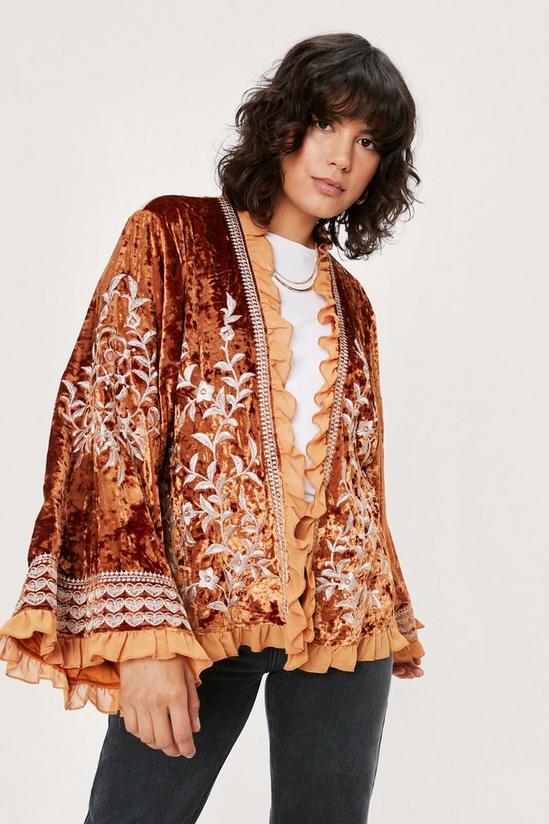 NastyGal Velvet Embroidered Ruffle Kimono Jacket 1