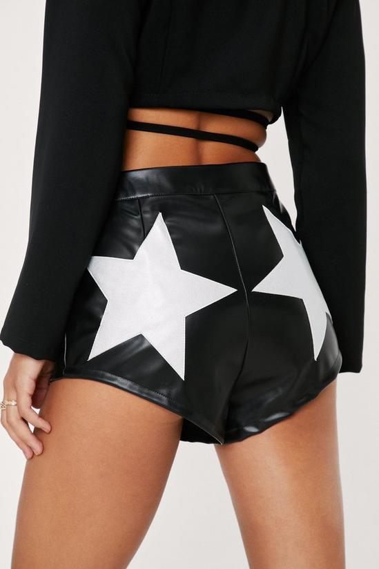 NastyGal Contrast Star Faux Leather Hot Pants Shorts 4