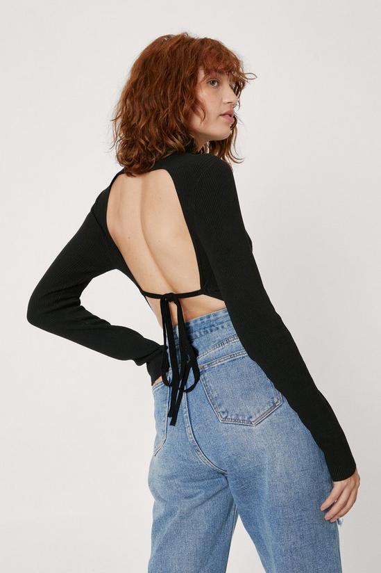 NastyGal Viscose Ribbed Knit Tie Open Back Top 1