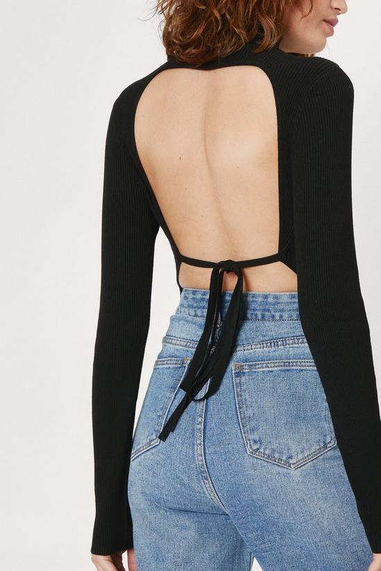 NastyGal Viscose Ribbed Knit Tie Open Back Top 3
