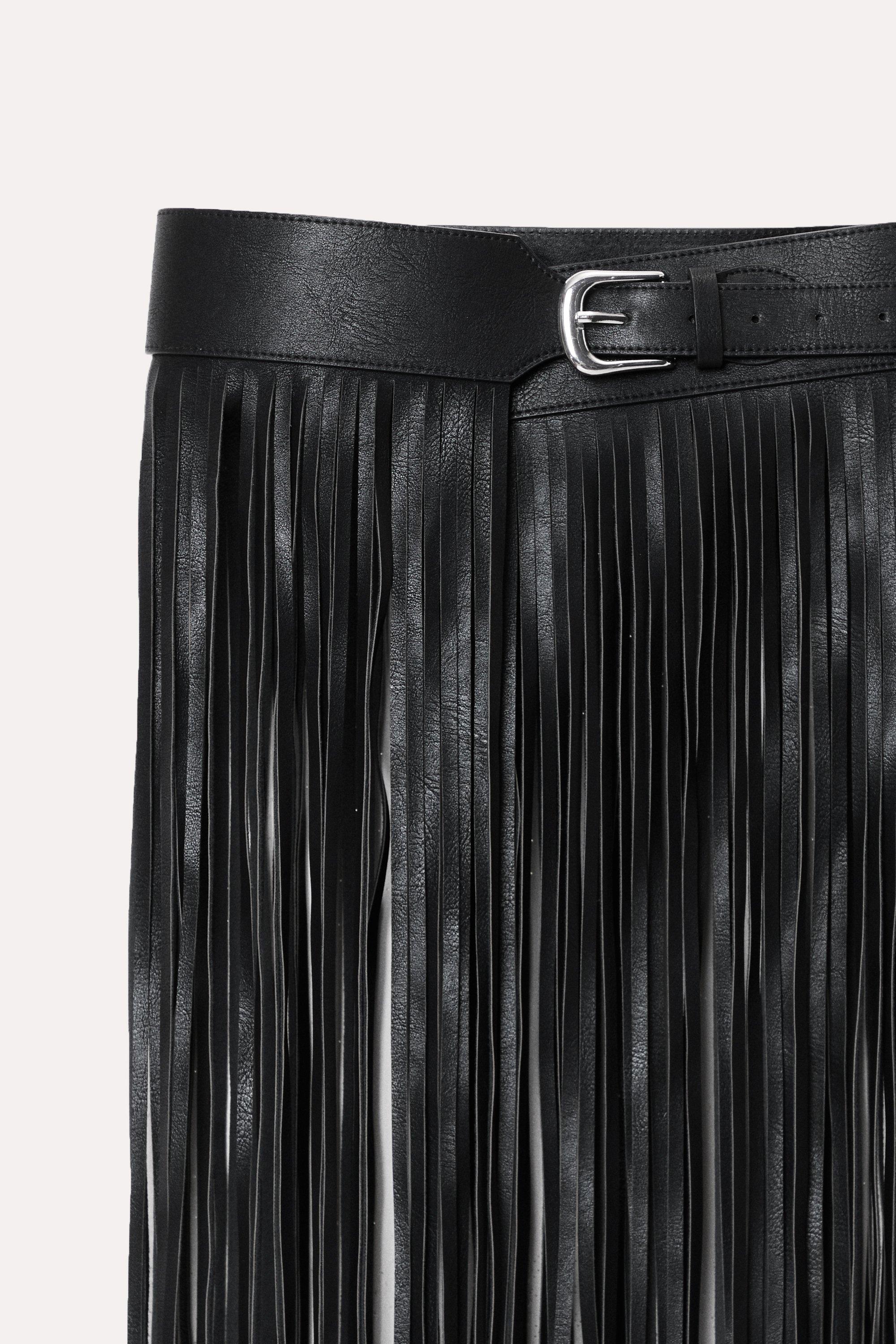 Black leather clearance fringe skirt belt