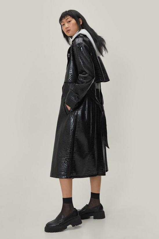 NastyGal Faux Leather Croc Embossed Belted Trench Coat 1