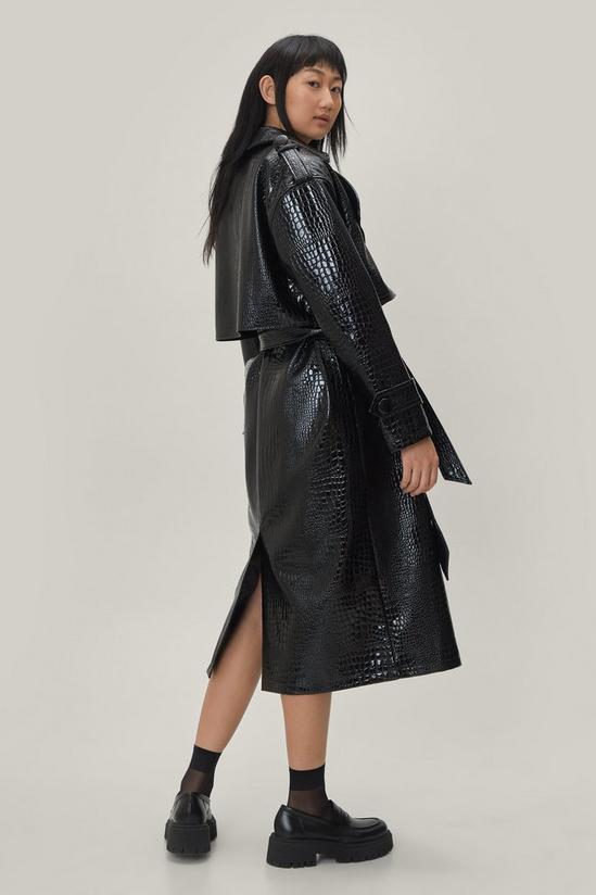 NastyGal Faux Leather Croc Embossed Belted Trench Coat 4