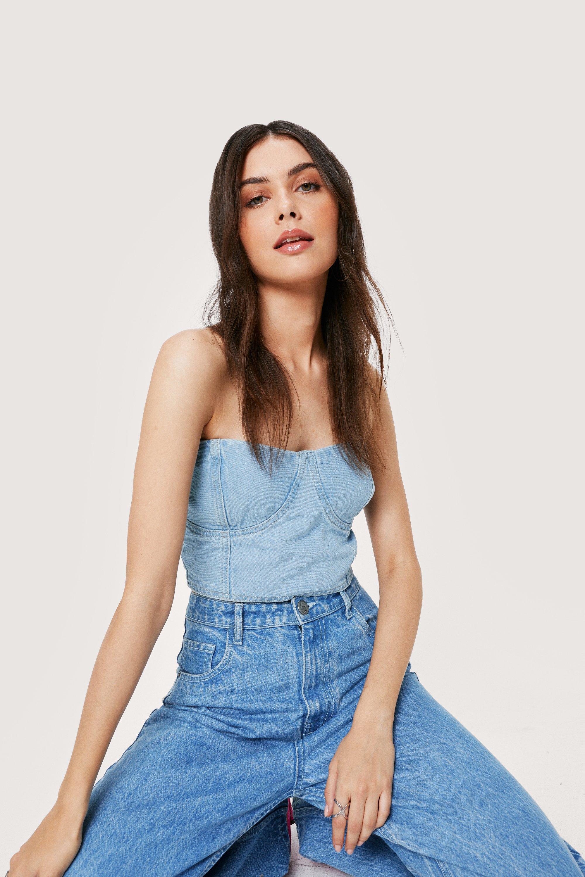 Lea Bandeau Corset Crop Top in Blue