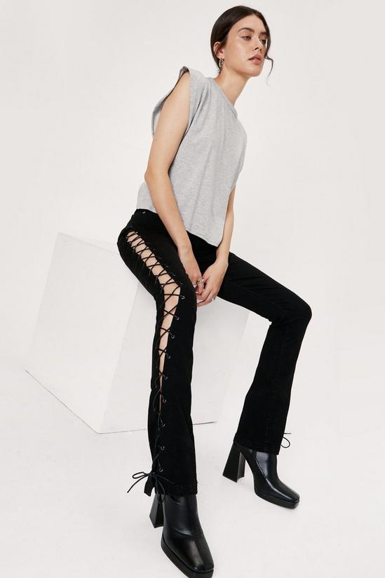 NastyGal Lace Up Fit and Flared Denim Jeans 2