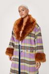 NastyGal Plus Size Fur Trim Check Coat thumbnail 2