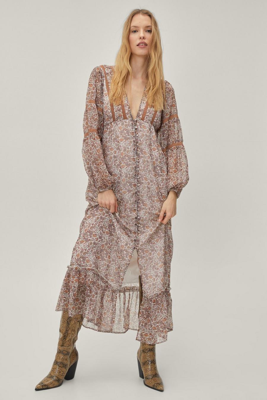 Dusty rose pink Paisley Plunge Midaxi Smock Dress image number 1