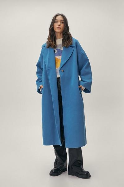 NastyGal aqua Wool Look Oversized Long Sleeve Coat