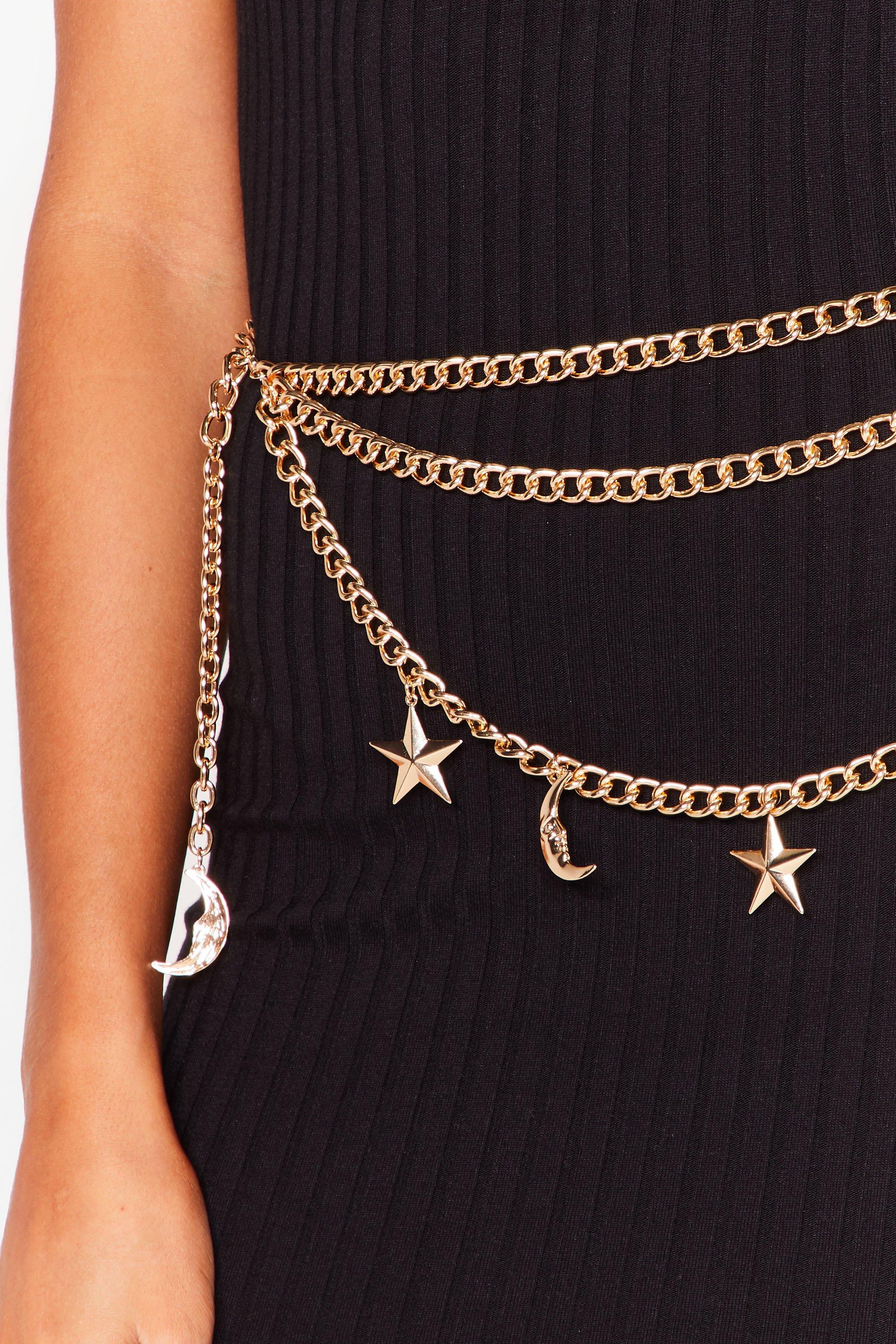 Metal Moon and Star Chain Belt
