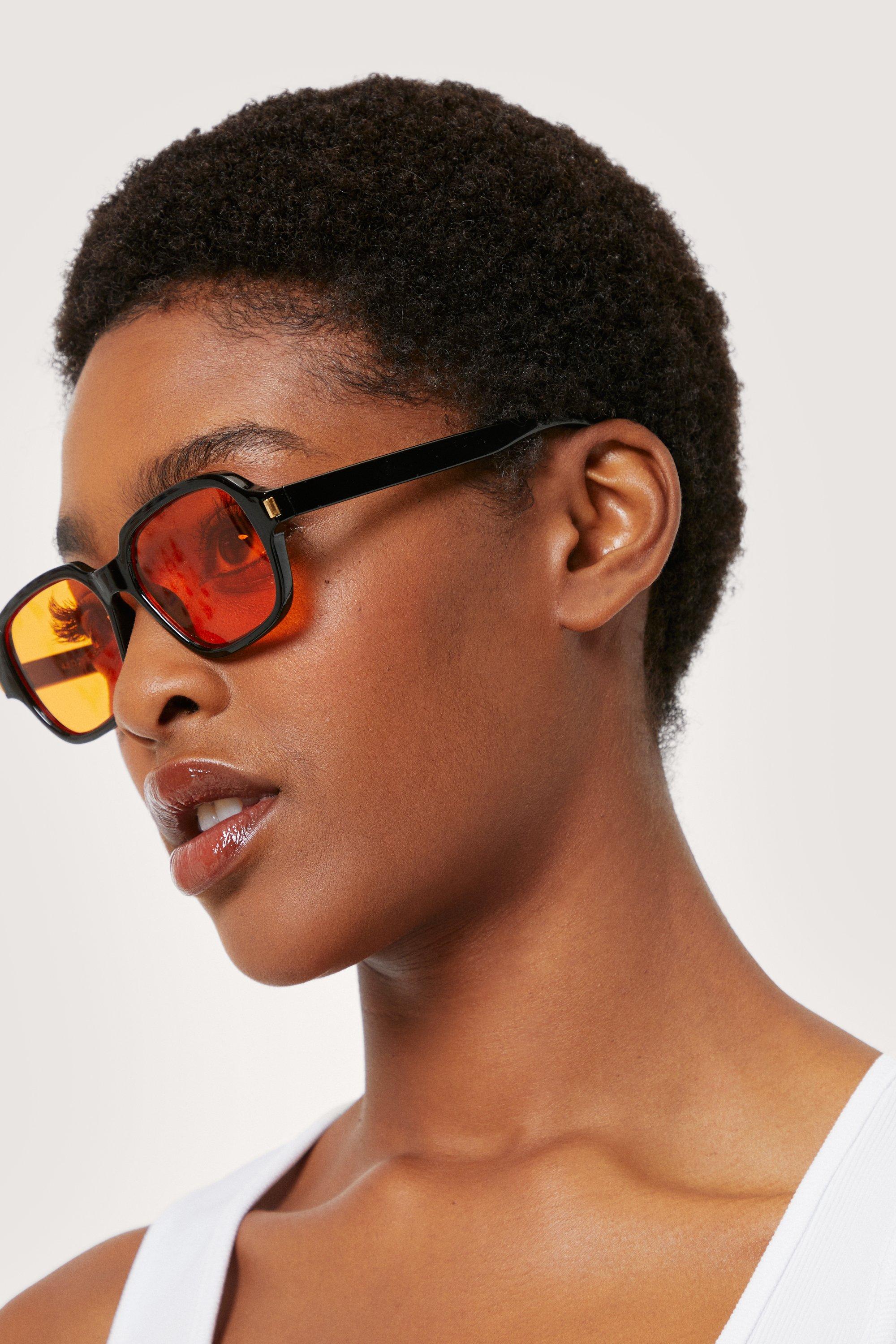 Orange Tinted Thick Frame Sunglasses boohoo UK