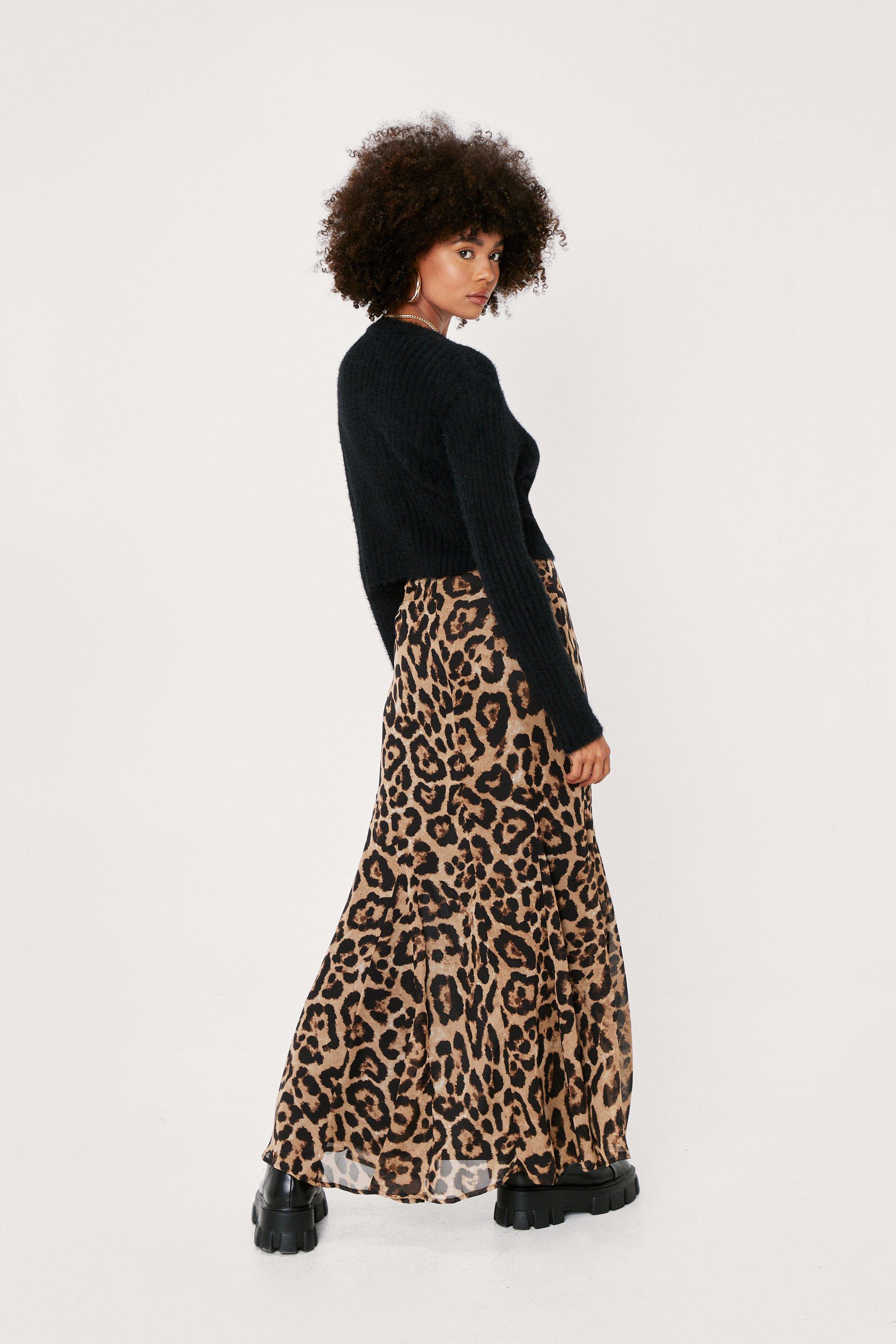 Women's Leopard Print Chiffon Maxi Skirt