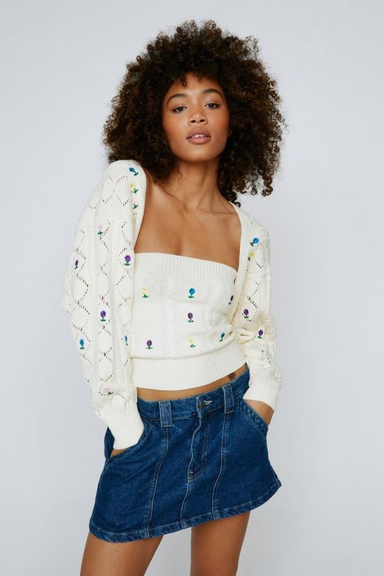 NastyGal Embroidered Floral Knit Cardigan And Top Set 1