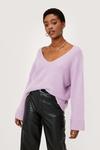 NastyGal V Neck Knitted Ribbed Wide Sleeve Jumper thumbnail 2