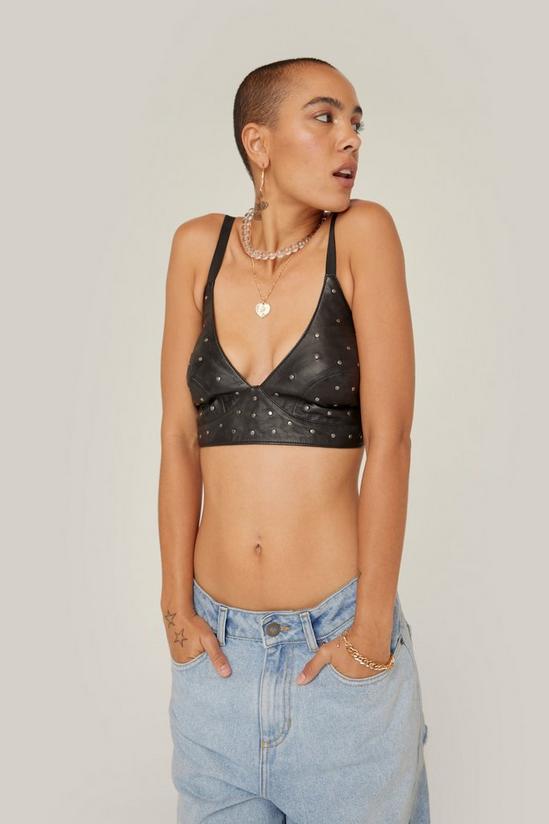 NastyGal Real Leather Studded Strappy Bralette 3